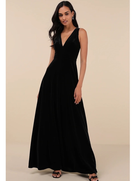 Lulus Dresses & Skirts - Lulus Beautiful Night Black Velvet Sleeveless V-Neck Maxi Dress Event Large NWT